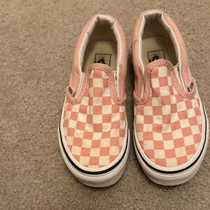 Vans Kids Slip-On Checkerboard Sneakers in Light Pink and White
